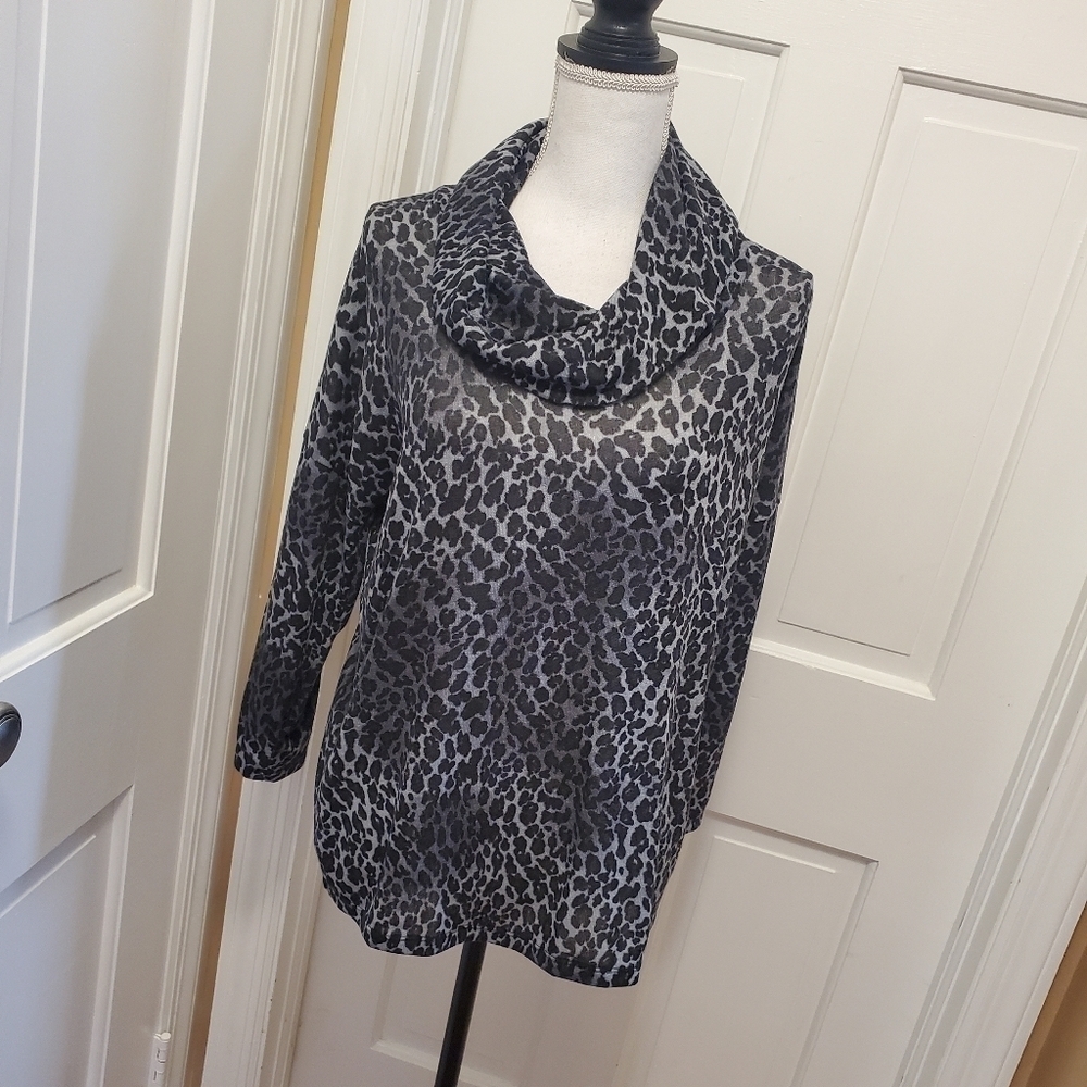 Oversized Cowl Neck animal print top size Medium